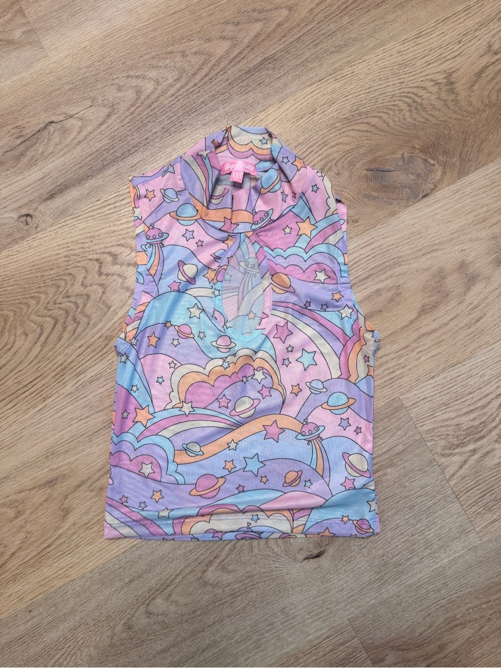 Sugar Thrillz Pastel Pink Purple Blue Space Rashguard Top